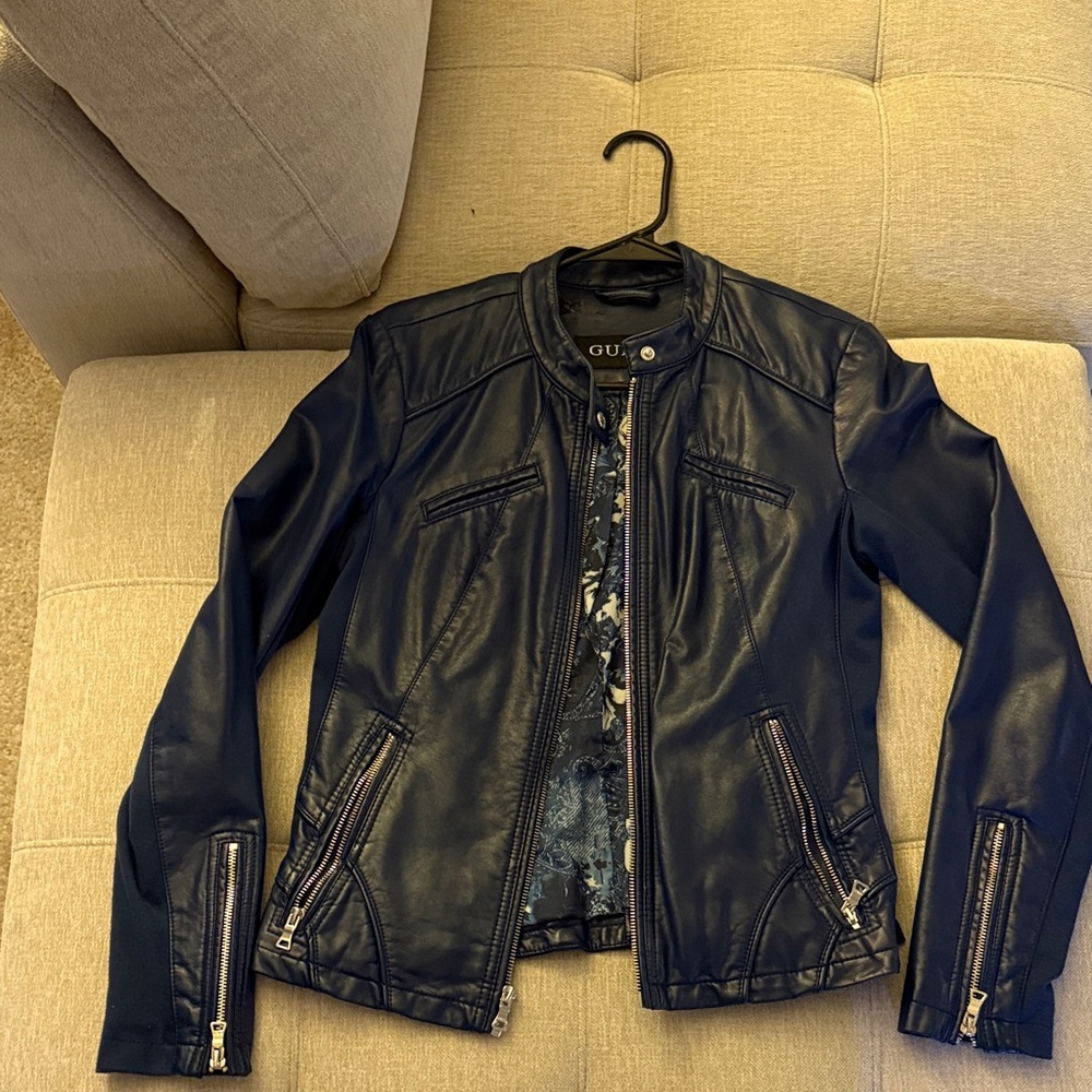 GUESS Midnight Blue Leather Jacket